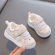 Tênis Infantil Feminino Floral com Velcro Solado Macio Antiderrapante Rosa e Lilás Numeração 19 ao 23