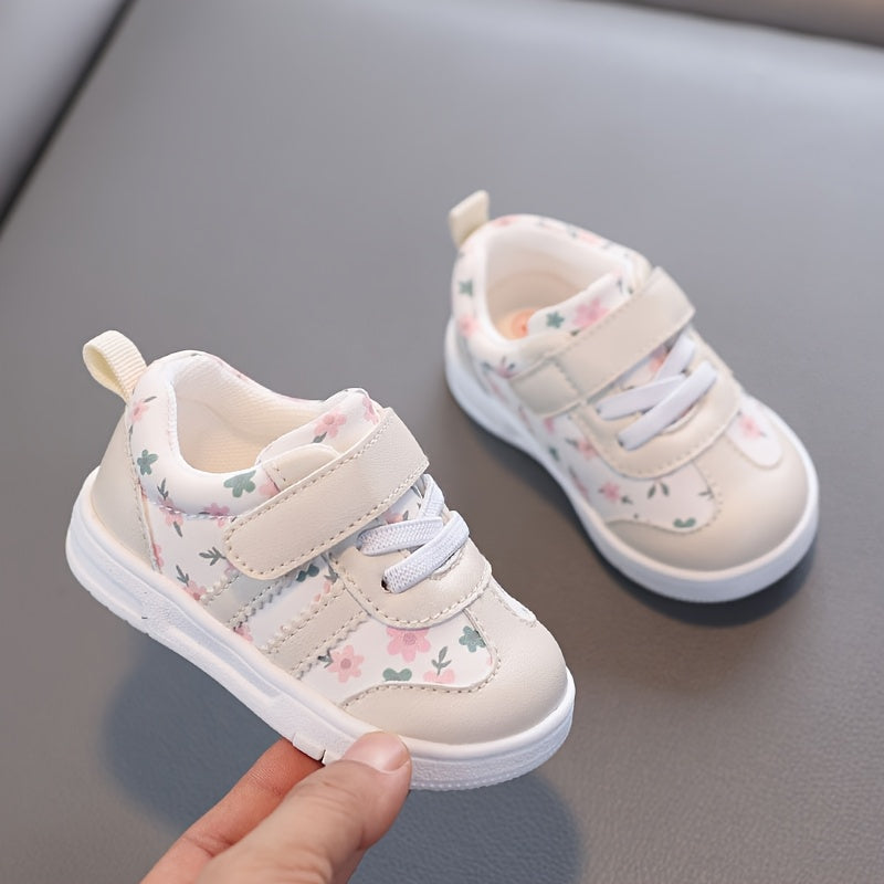 Tênis Infantil Feminino Floral com Velcro Solado Macio Antiderrapante Rosa e Lilás Numeração 19 ao 23
