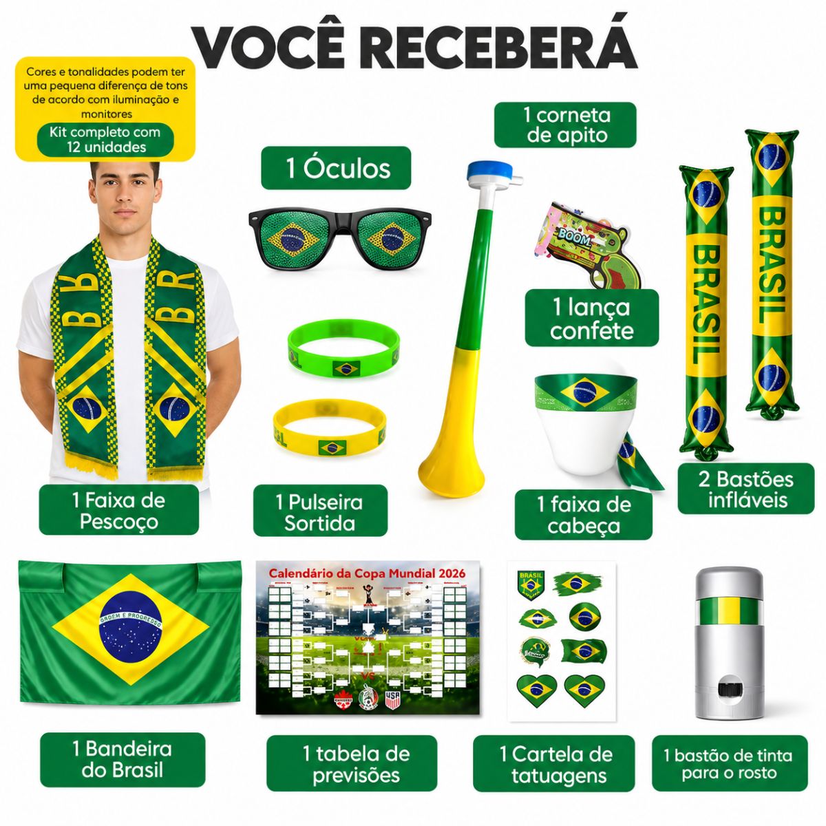 Kit torcedor Copa do Mundo 2026 Brasil