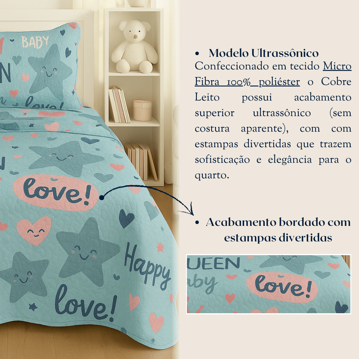 Kit Colcha Infantil Cama Solteiro 2 Peças Cobre-Leito e Porta-Travesseiro Microfibra Estampada Menino e Menina 1,60 x 2,20 m