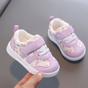 Tênis Infantil Feminino Floral com Velcro Solado Macio Antiderrapante Rosa e Lilás Numeração 19 ao 23
