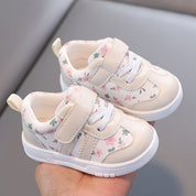Tênis Infantil Feminino Floral com Velcro Solado Macio Antiderrapante Rosa e Lilás Numeração 19 ao 23