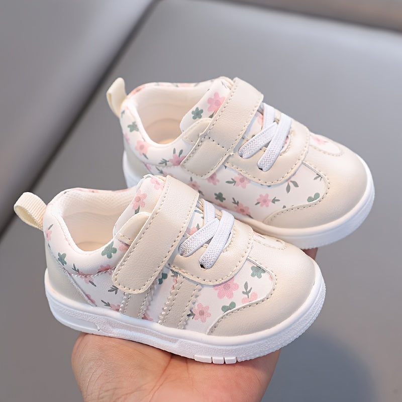 Tênis Infantil Feminino Floral com Velcro Solado Macio Antiderrapante Rosa e Lilás Numeração 19 ao 23