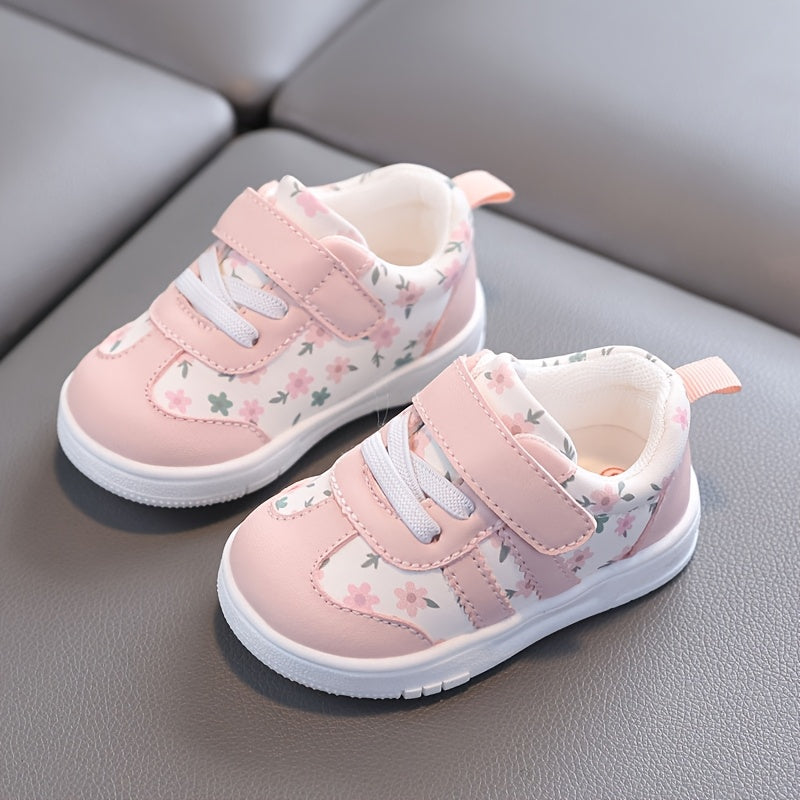 Tênis Infantil Feminino Floral com Velcro Solado Macio Antiderrapante Rosa e Lilás Numeração 19 ao 23