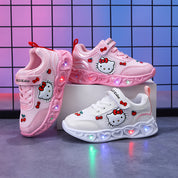 Tênis Infantil Menina Hello Kitty LED Pisca Solado Coração Velcro Rosa e Branco Nº 20 ao 27
