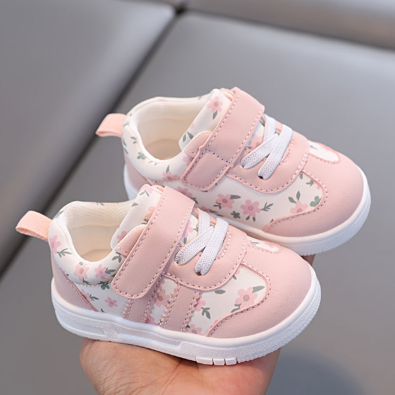 Tênis Infantil Feminino Floral com Velcro Solado Macio Antiderrapante Rosa e Lilás Numeração 19 ao 23