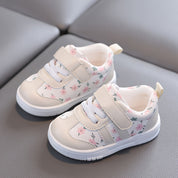 Tênis Infantil Feminino Floral com Velcro Solado Macio Antiderrapante Rosa e Lilás Numeração 19 ao 23