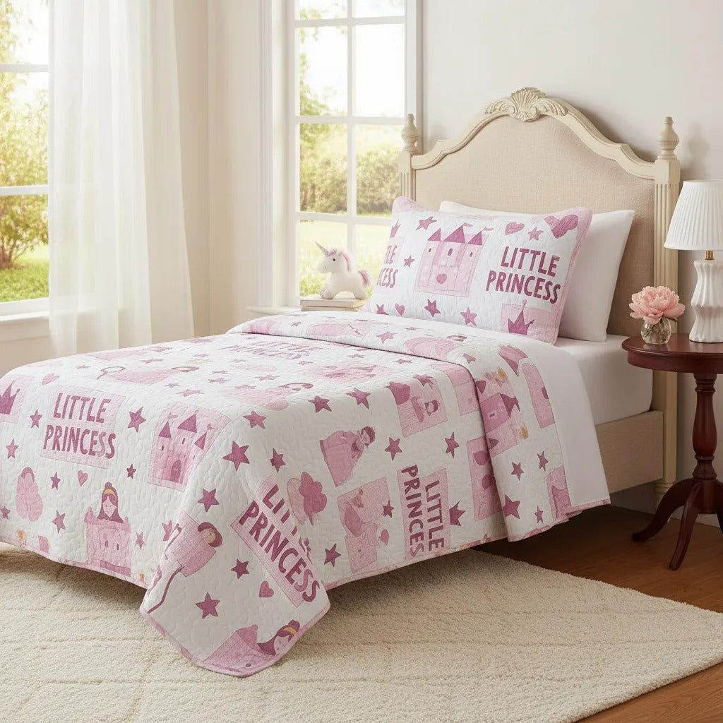 Kit Colcha Infantil Cama Solteiro 2 Peças Cobre-Leito e Porta-Travesseiro Microfibra Estampada Menino e Menina 1,60 x 2,20 m