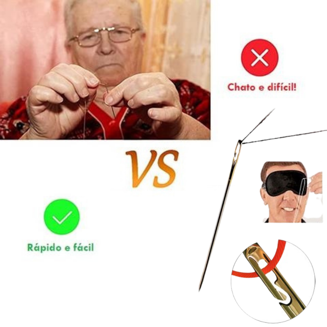 Kit Agulhas Passa Linha Fácil e Estojo Portátil