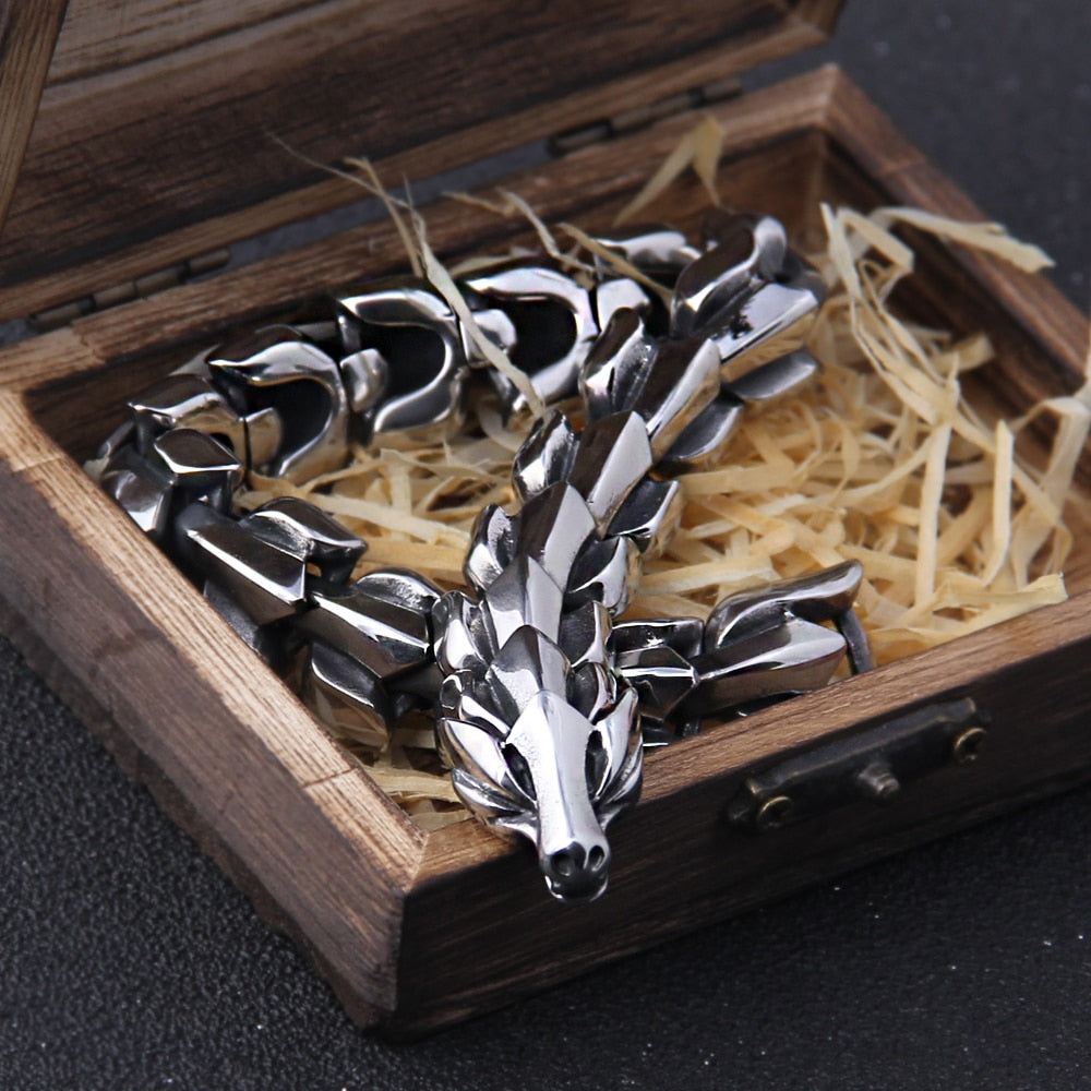 Pulseira Masculina Head Dragon com Caixa Vikings