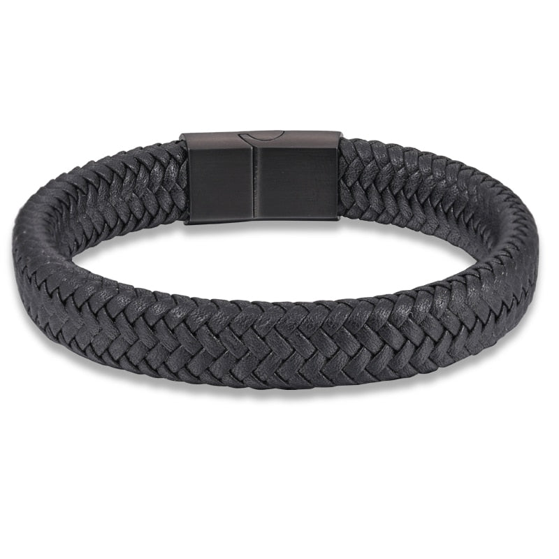 Pulseira Classica Couro Genuíno Inoxidável