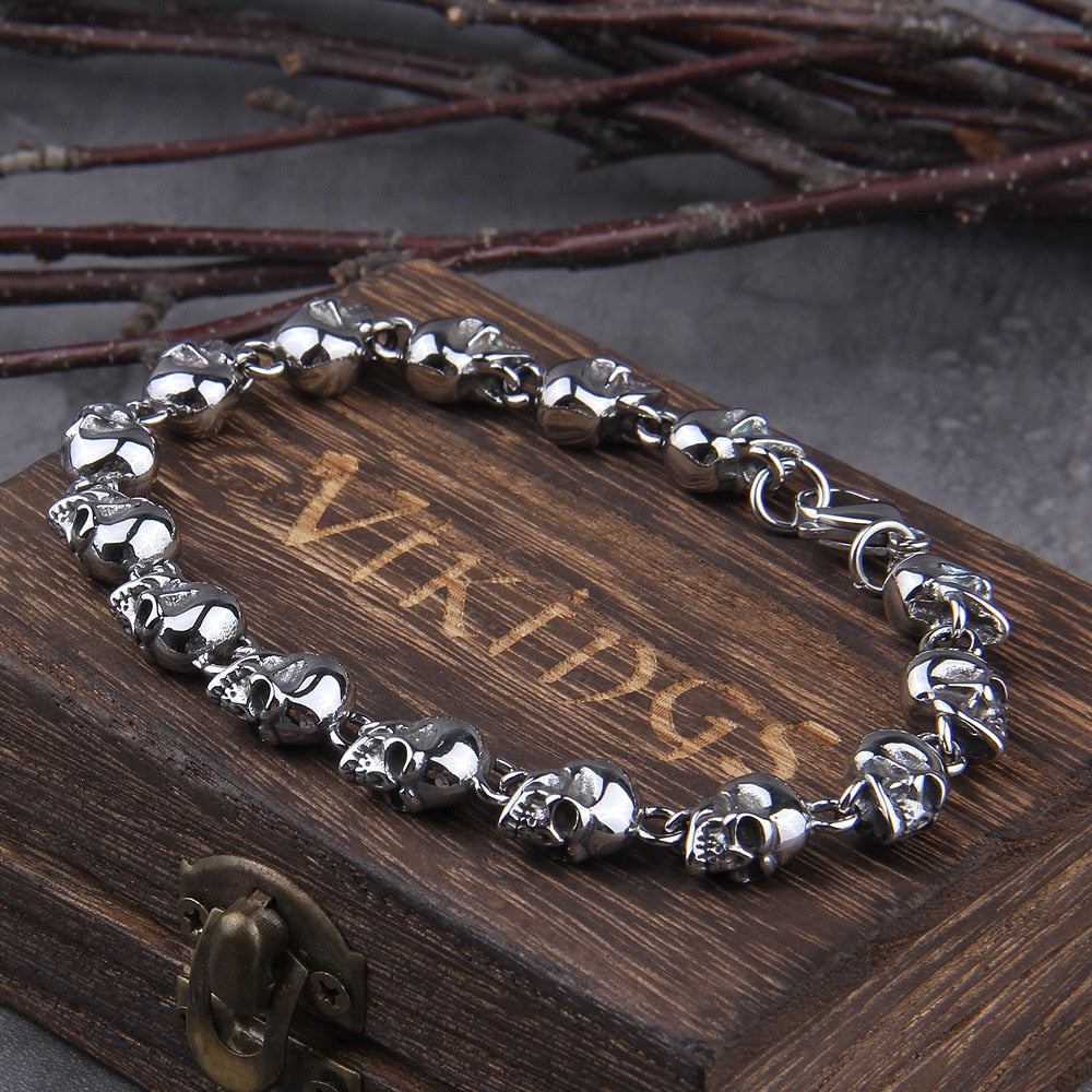 Pulseira Masculina Cranios Skull com Caixa Vikings