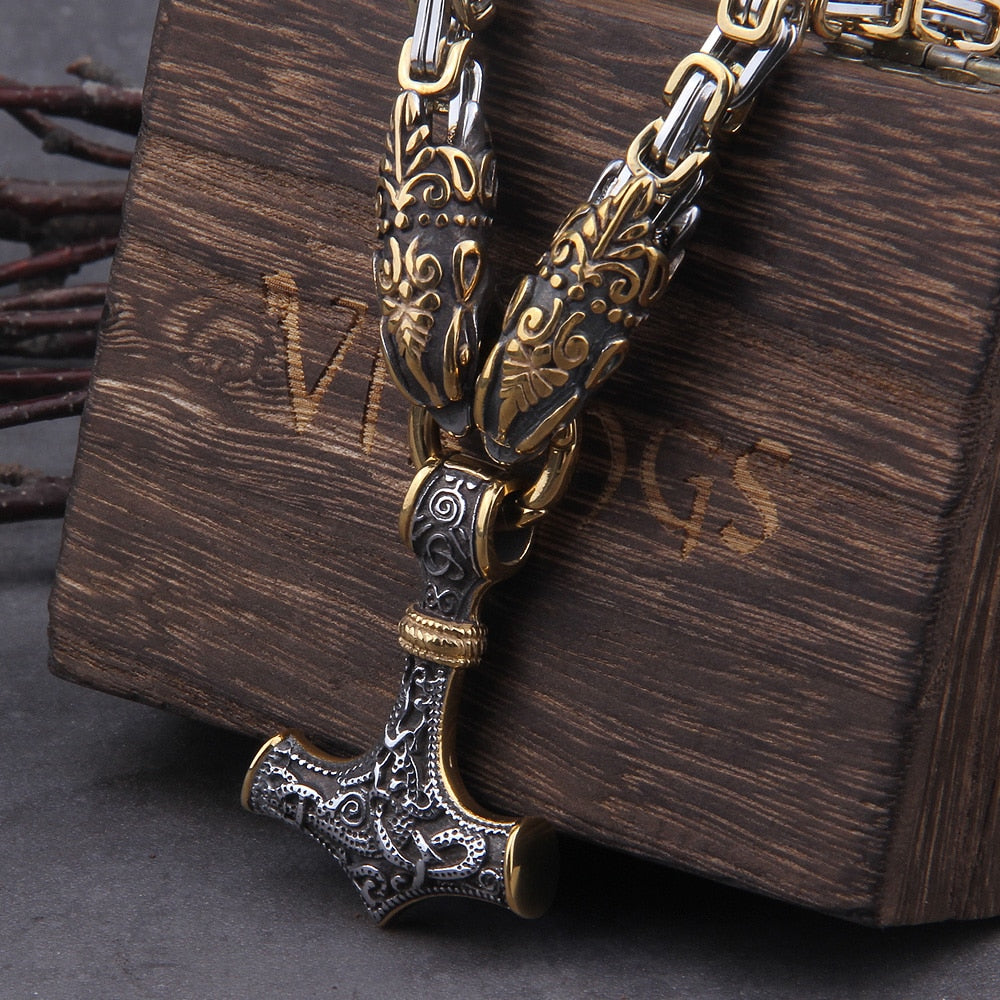 Colar Premium Martelo de Thor Acorrentado Inoxidavel Masculino