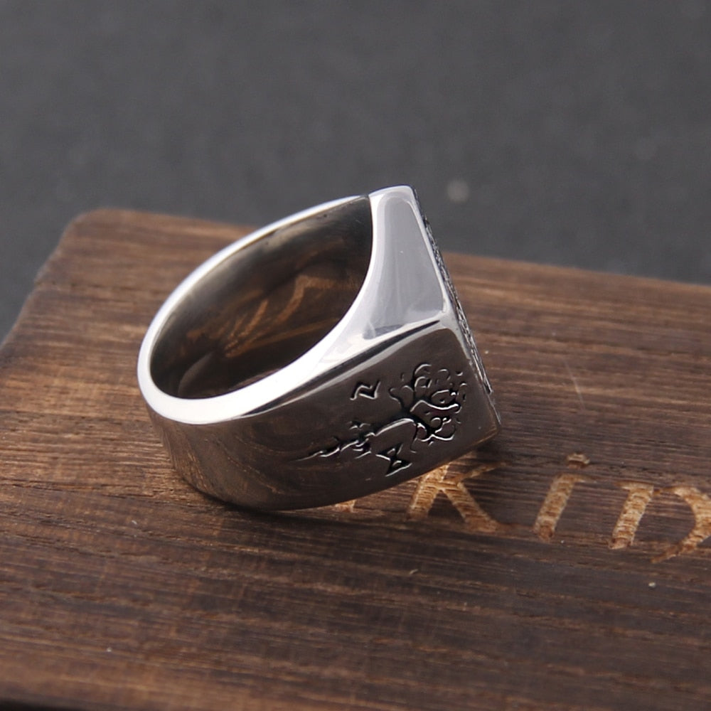 Anél Masculino vegvísir Nordico com Caixa Viking