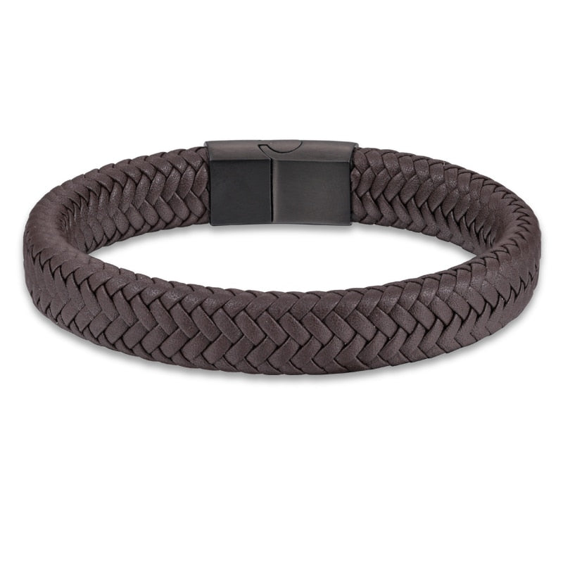 Pulseira Classica Couro Genuíno Inoxidável