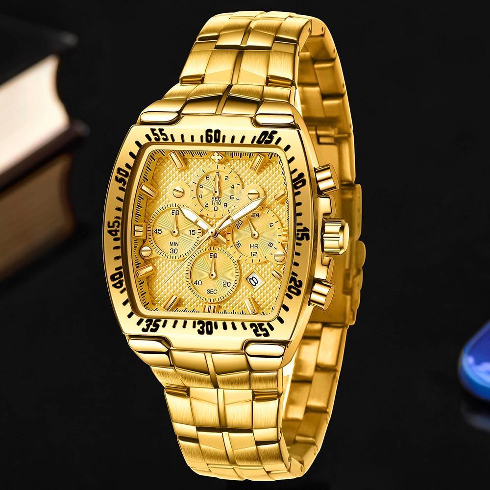 Relógio Masculino Super Luxo Gold Square