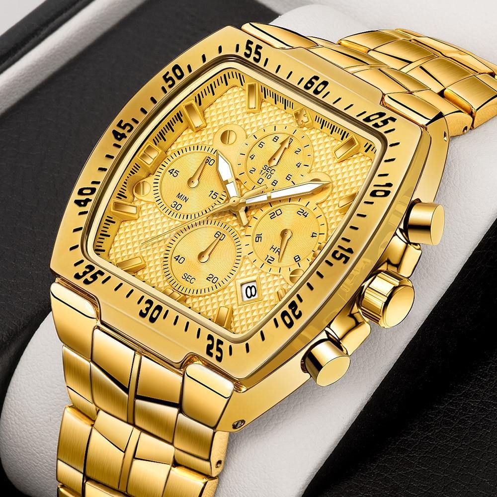 Relógio Masculino Super Luxo Gold Square
