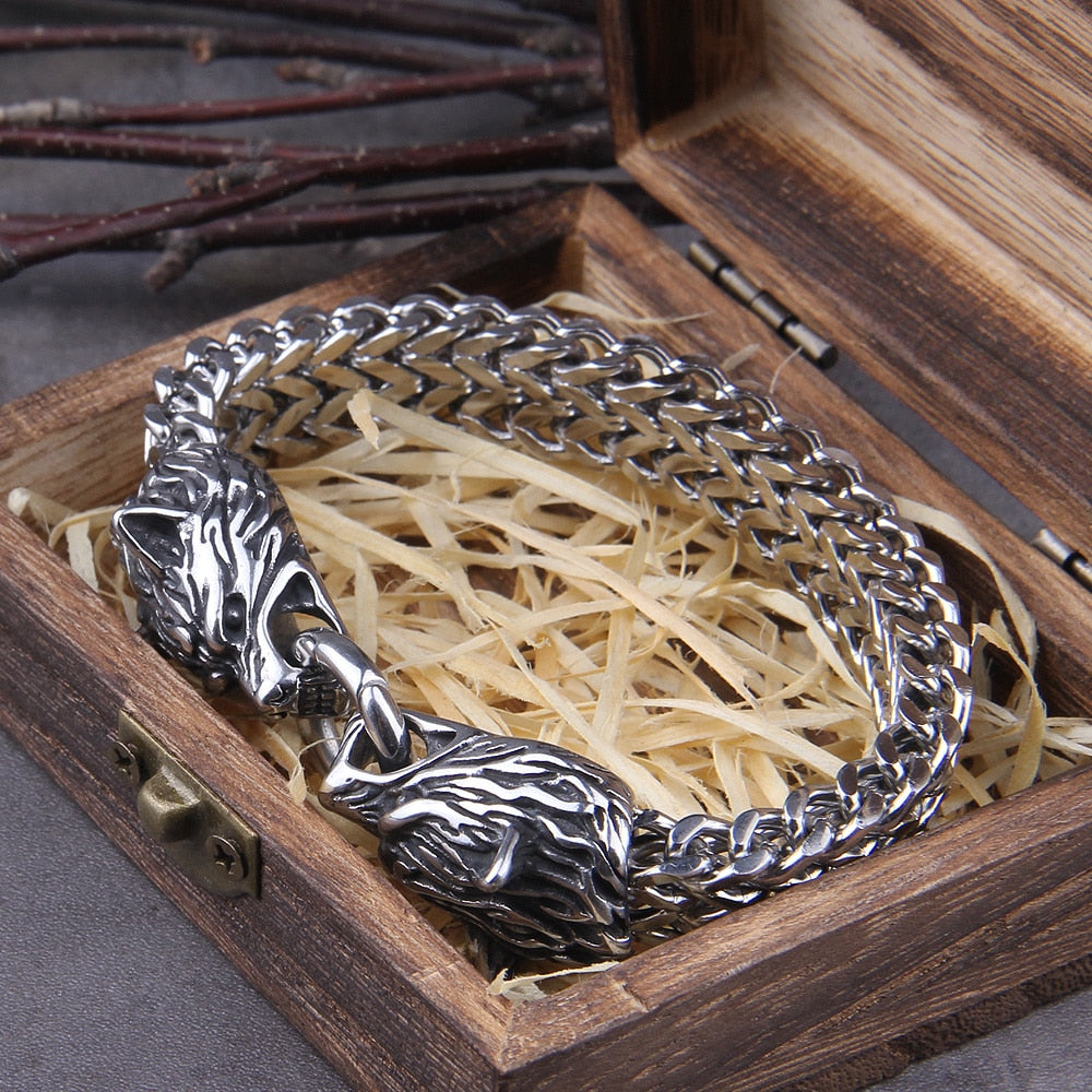 Pulseira Masculina Wolf Figth com Caixa Viking