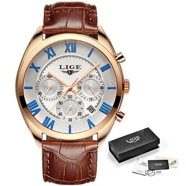 Relogio Masculino 2021 LIGE Top Men Couro - Universo Livre - lojauniversolivre.com