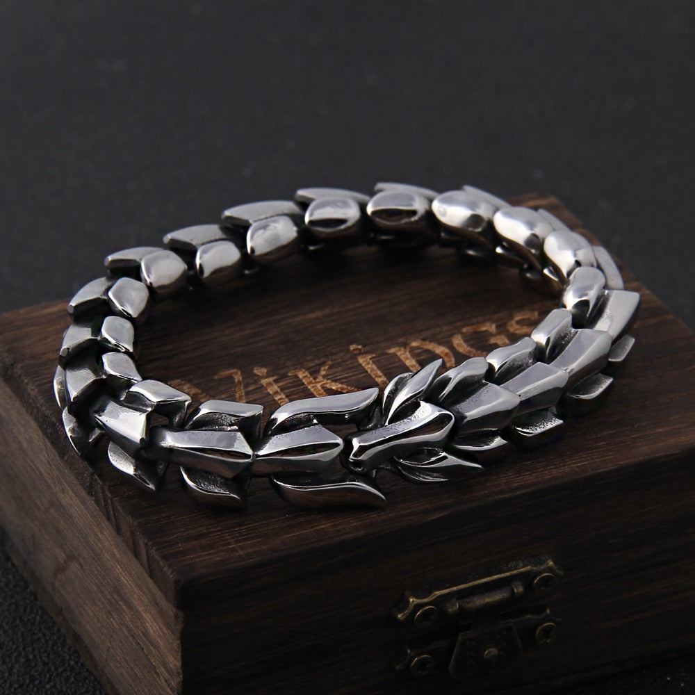 Pulseira Masculina Head Dragon com Caixa Vikings