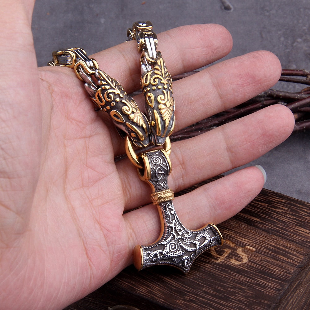 Colar Premium Martelo de Thor Acorrentado Inoxidavel Masculino