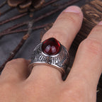 Anel Pedra Vermelha Wolf Viking Com Caixa