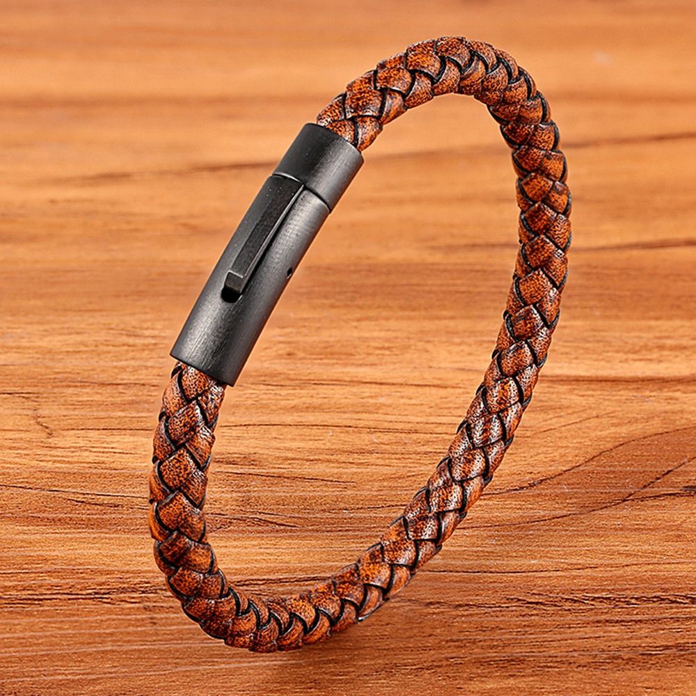 Pulseira Masculina Simple Couro Legítimo Trança