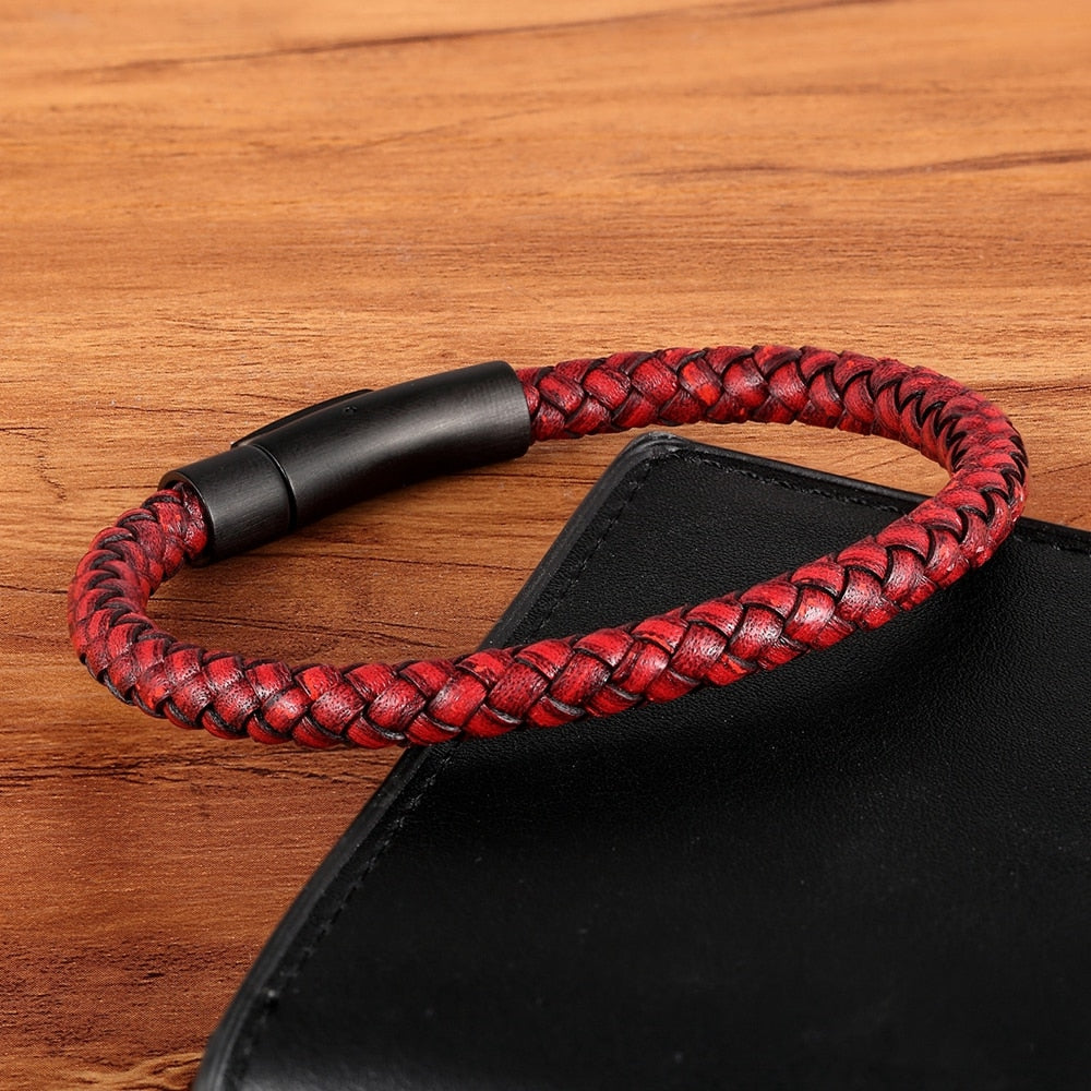 Pulseira Masculina Simple Couro Legítimo Trança