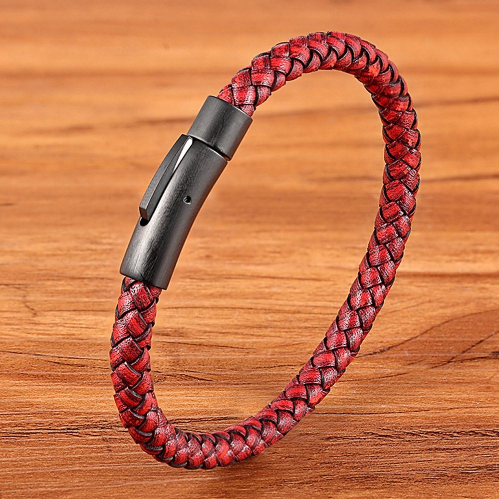 Pulseira Masculina Simple Couro Legítimo Trança