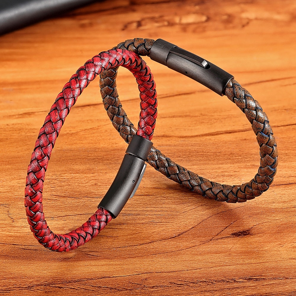 Pulseira Masculina Simple Couro Legítimo Trança