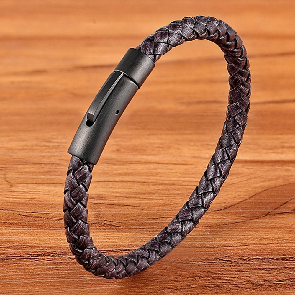 Pulseira Masculina Simple Couro Legítimo Trança