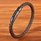 Pulseira Masculina Simple Couro Legítimo Trança