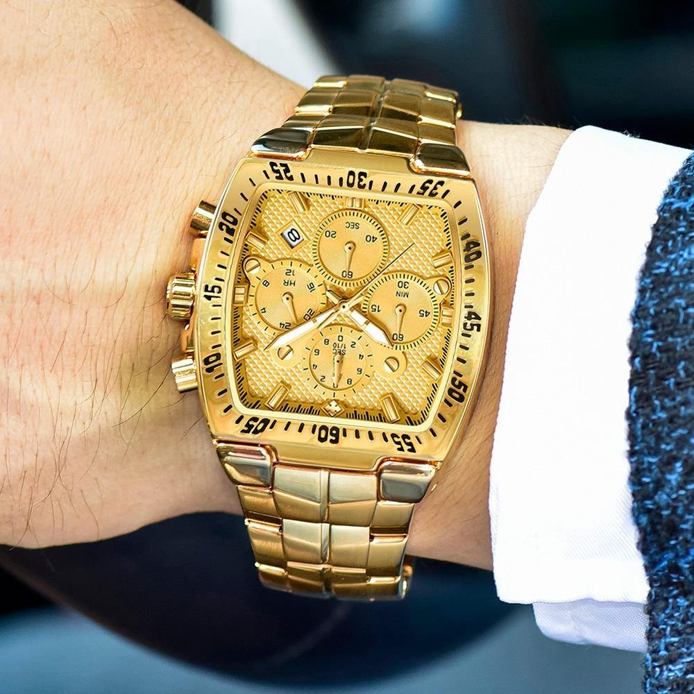 Relógio Masculino Super Luxo Gold Square