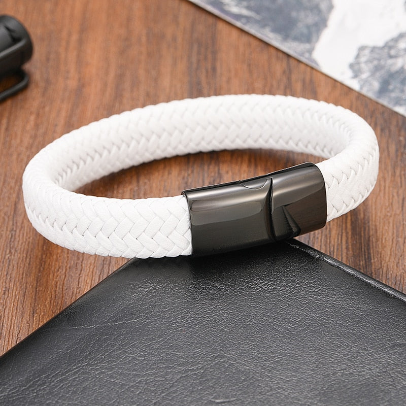 Pulseira Classica Couro Genuíno Inoxidável