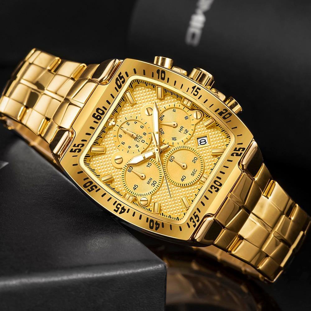 Relógio Masculino Super Luxo Gold Square