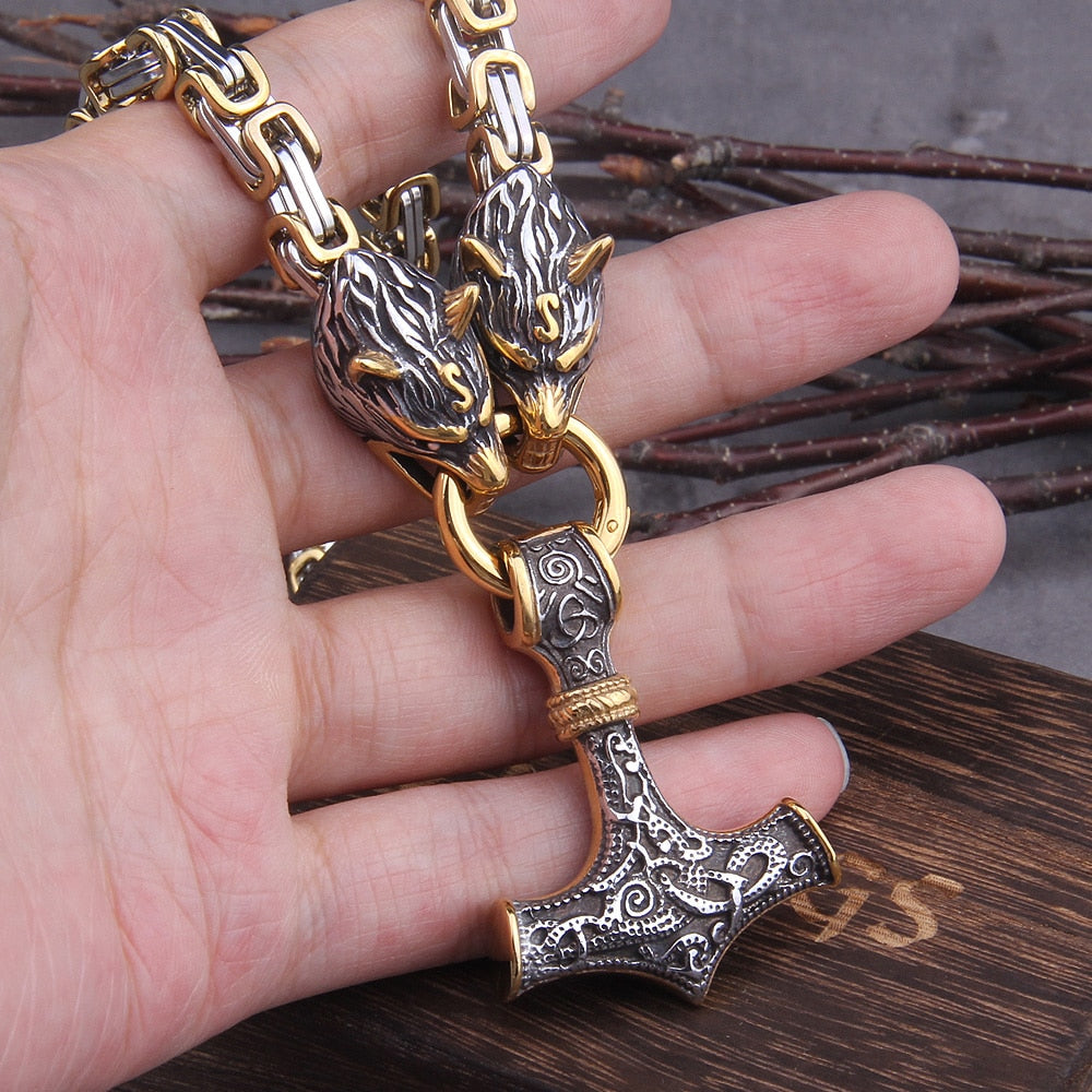 Colar Premium Martelo de Thor Acorrentado Inoxidavel Masculino