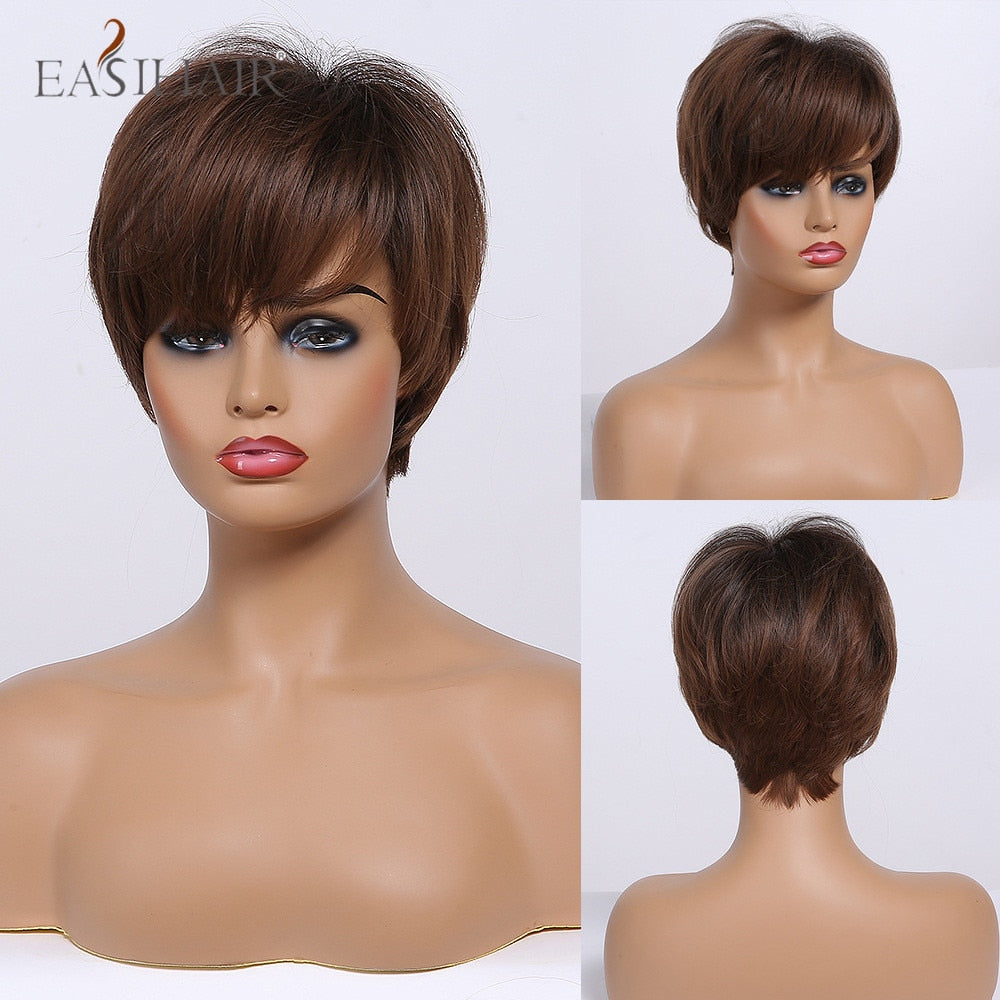 Peruca Curta Human Realista Feminina com Franja