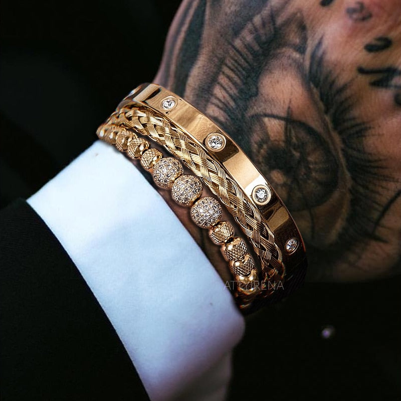Pulseira Masculina Brilhantes Luxo Punk