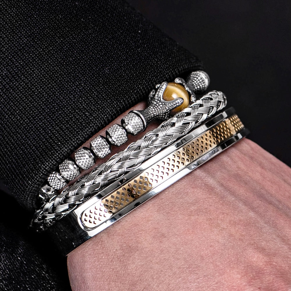 Pulseira Bracelete Masculino Olho de Tigre Stone