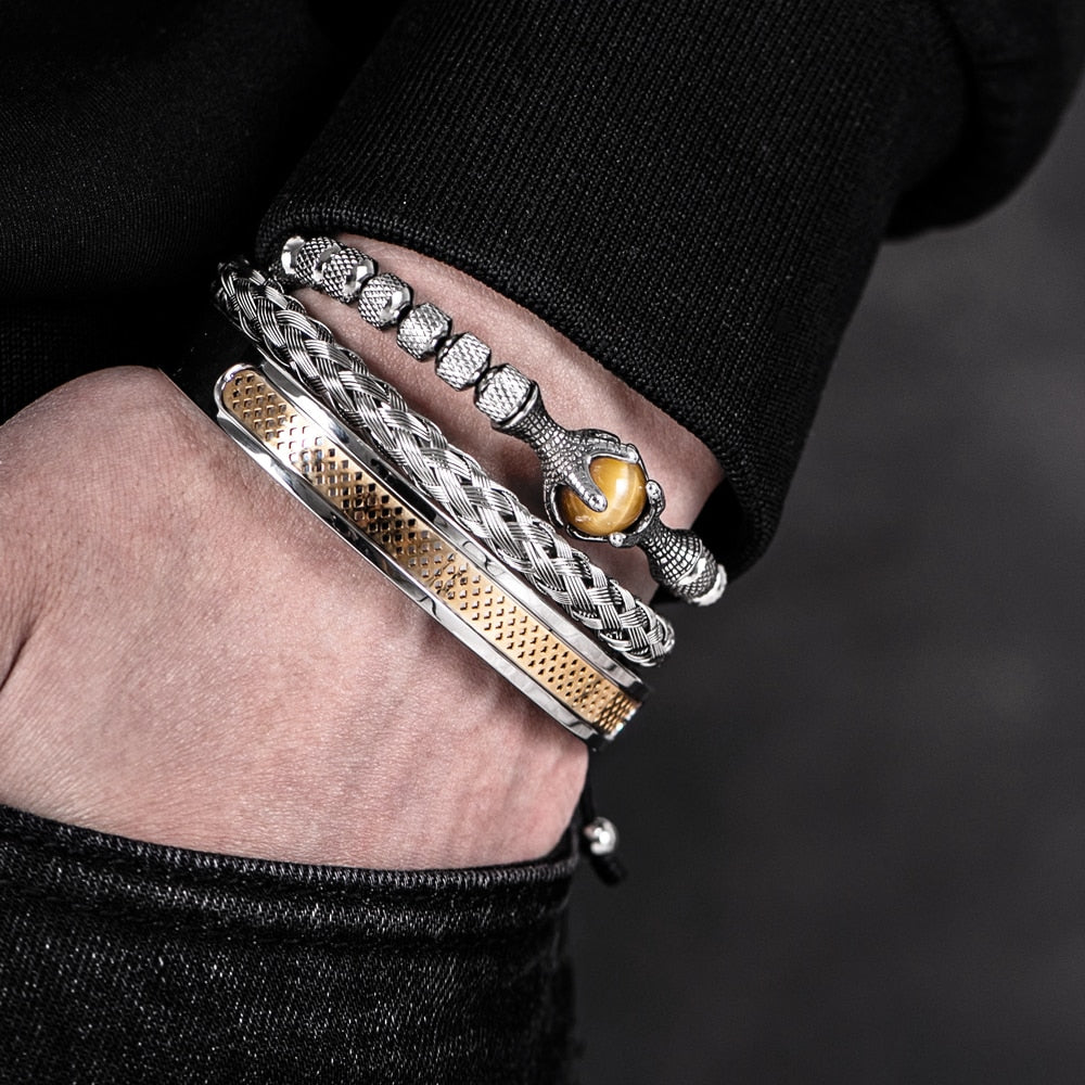Pulseira Bracelete Masculino Olho de Tigre Stone