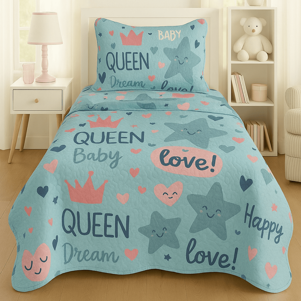 Kit Colcha Infantil Cama Solteiro 2 Peças Cobre-Leito e Porta-Travesseiro Microfibra Estampada Menino e Menina 1,60 x 2,20 m