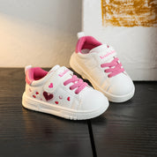 Tênis Infantil Feminino Solado Macio Velcro Estampa Coração Glitter Branco Numeração 18 ao 24