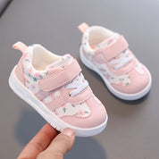Tênis Infantil Feminino Floral com Velcro Solado Macio Antiderrapante Rosa e Lilás Numeração 19 ao 23
