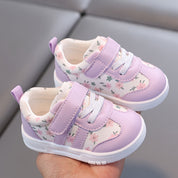 Tênis Infantil Feminino Floral com Velcro Solado Macio Antiderrapante Rosa e Lilás Numeração 19 ao 23