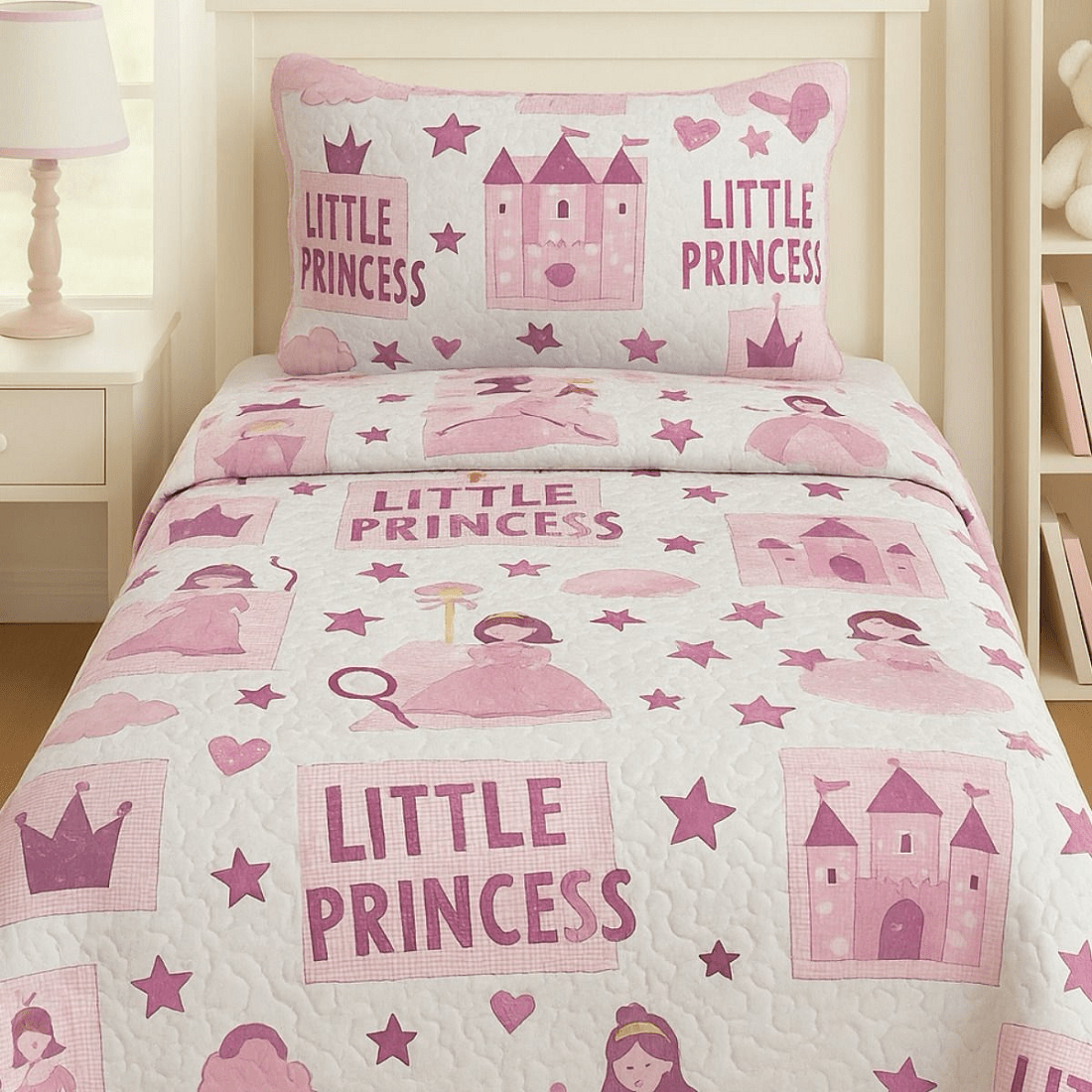 Kit Colcha Infantil Cama Solteiro 2 Peças Cobre-Leito e Porta-Travesseiro Microfibra Estampada Menino e Menina 1,60 x 2,20 m