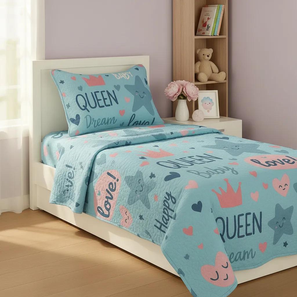 Kit Colcha Infantil Cama Solteiro 2 Peças Cobre-Leito e Porta-Travesseiro Microfibra Estampada Menino e Menina 1,60 x 2,20 m
