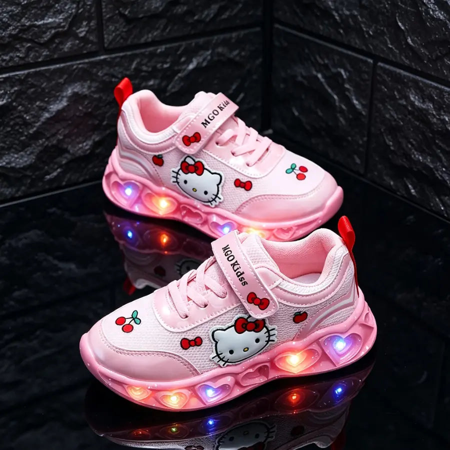 Tênis Infantil Feminino com Luz LED Respirável Malha Velcro Desenho Animado Rosa e Branco 18 ao 25 — foto 4