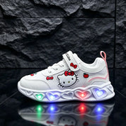 Tênis Infantil Feminino com Luz LED Respirável Malha Velcro Desenho Animado Rosa e Branco 18 ao 25 — foto 5