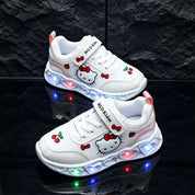 Tênis Infantil Feminino com Luz LED Respirável Malha Velcro Desenho Animado Rosa e Branco 18 ao 25 — foto 6