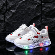 Tênis Infantil Feminino com Luz LED Respirável Malha Velcro Desenho Animado Rosa e Branco 18 ao 25 — foto 9